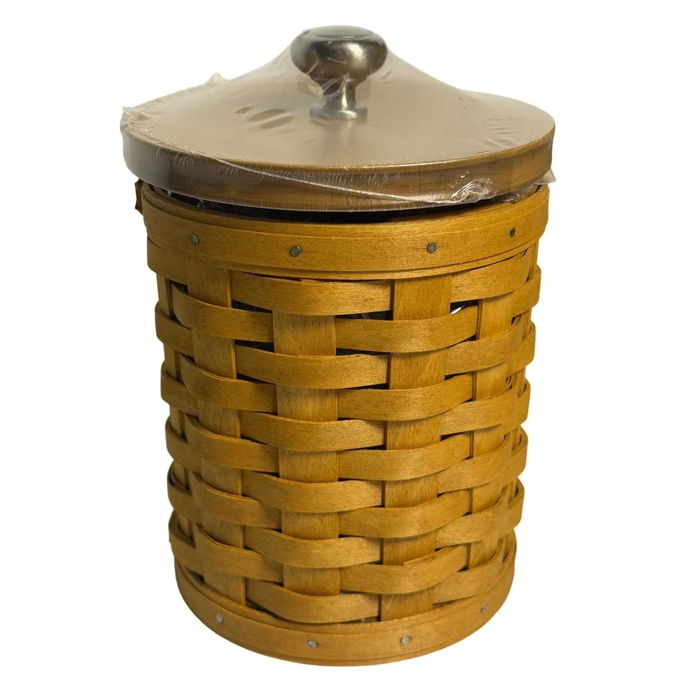Longaberger Small Canister Basket Brown Wood Woven Kitchen Storage Lid 2004